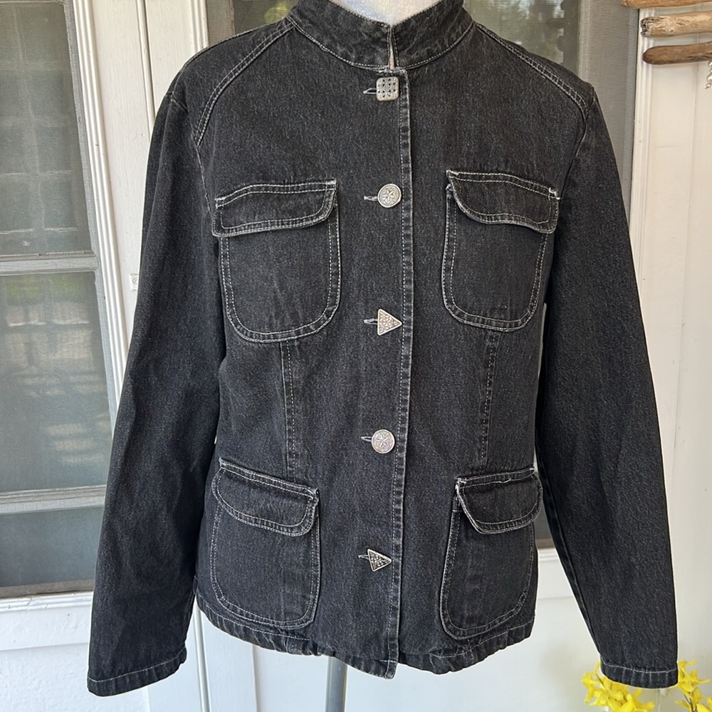 West End Black Denim Jacket with Unique Buttons